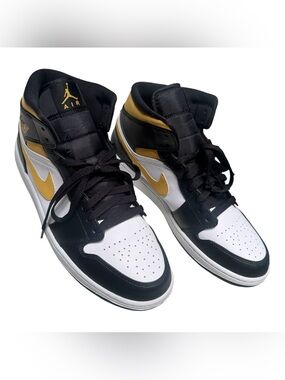 Nike Air Jordan 1 Mid Sneakers - Black White Gold